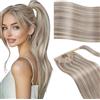 Vivien Coda Capelli Extension Umani Biondo Coda di Cavallo Capelli Veri Extension Highlight Biondo Cenere a Platino Dritto 30cm 70g #18/613