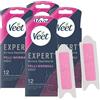 Veet Expert Strisce Depilatorie Viso per Pelli Normali Formula con Burro di Karité con Linguetta EasyGrip e Salviette Post-Epilazione Perfect Finish con Olio d'Argan - 4 Confezioni da 12 Strisce