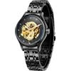 FORSINING Orologio da polso da donna con scheletro automatico in acciaio inox, impermeabile, motivo: drago, Nero , Bracciale