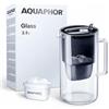 AQUAPHOR Caraffa Filtrante per Acqua in Vetro con 1 Cartucce MAXFOR+ 200L - Capacità 2,5 L - Nero