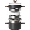 RIOVARM Induzione Set di pentole e padelle con coperchio Antiaderente Set di pentole con rivestimento in ceramica Pentola con vaporiera in acciaio inossidabile 24 cm Casseruola con inserto scolapasta