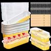 Furuising 30 Pezzi Mini Teglie per Pane con Coperchi e Cucchiai, 200ml Contenitori Rettangolari per Cupcake in Alluminio, Pentole Quadrate in Foglio Per Cottura di Pane, Torte, Muffin, Dessert