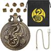 Keller & Weber Set di Dadi Mini DND, con Steampunk Drago Alato Custodia per Orologio da Tasca, 7 Pezzi in Metallo Poliedrico Dadi D&D, Sacchetto Regalo DND con Logo Drago, Accessori per Giochi di Ruolo, Bronze