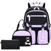 Tanou Zaino per Ragazze Adolescenti 3 Pezzi Zaino Scuola Media con Borsa Termica e Astuccio Zainetto Casual di Grande Capacità Zaini Scuola Superiore, Viola