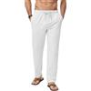 LVCBL Pantaloni Uomo Estivi Leggeri, Lino e Cotone, Taglio Regolare, Bianco, XL