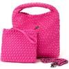 NOVELTY Borsa Donna Piccola Intrecciata Fucsia con Manico e Tracolla a Catena, Bustina con Cerniera e Laccetto da Polso Inclusa - Elegante e Versatile