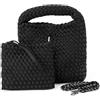 NOVELTY Borsa Donna Piccola Intrecciata Nera con Manico e Tracolla a Catena, Bustina con Cerniera e Laccetto da Polso Inclusa - Elegante e Versatile