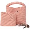 NOVELTY Borsa Donna Piccola Intrecciata Rosa Chiaro con Manico e Tracolla a Catena, Bustina con Cerniera e Laccetto da Polso Inclusa - Elegante e Versatile