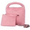 NOVELTY Borsa Donna Piccola Intrecciata Rosa con Manico e Tracolla a Catena, Bustina con Cerniera e Laccetto da Polso Inclusa - Elegante e Versatile