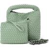 NOVELTY Borsa Donna Piccola Intrecciata Verde con Manico e Tracolla a Catena, Bustina con Cerniera e Laccetto da Polso Inclusa - Elegante e Versatile