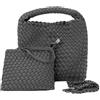 NOVELTY Borsa Donna Piccola Intrecciata Grigia con Manico e Tracolla a Catena, Bustina con Cerniera e Laccetto da Polso Inclusa - Elegante e Versatile