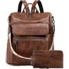 VASCHY Zaino Donna con Portafoglio,Zainetto Donna Pelle Borsa Zaino Donna Elegante Zaini da Donna Grande Zaino da Viaggio/Lavoro/Scuola/Università Marrone