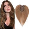 Elailite Hair Topper per Donna Capelli Veri Marrone Chiaro 5 * 11cm Silk Lace Posticci Toupet Clip in Protesi Toupee 27.5cm 21g Middle Parting #6