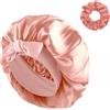 Abeillo Cuffia in raso da donna, in seta, per dormire durante la notte, con fascia per legare e scrunchies, morbida cuffia per capelli ricci (rosa cipria)