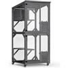 Wiltec Recinto per gatti da esterno 74 x 78 x 180 cm, legno di abete, più livelli, 2 porte, con rotelle, recinto per gatti per giardino, balcone, rifugi