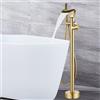 XDSMB Rubinetto Vasca da Bagno da Terra con Doccetta 360° Rotazione Miscelatore a Cascata per Vasca da Bagno 2 Modalità,Oro Spazzolato