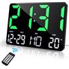Lafocuse Orologio da Parete Digitale 12 LED Grande, Orologio da Tavolo Scrivania con Telecomando, Temperatura, Calendario, Sveglia, Snooze, 12/24 Ore per Cameretta Soggiorno Cucina Casa, Verde