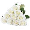 LEUCHTAMOR 10 rose artificiali, 54 cm, finte rose di seta, gambo lungo, realistiche, per fai da te, bouquet da sposa, composizioni, feste e decorazioni per la casa (bianco latteo)