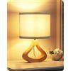 EDISHINE Lampada Comodino LED, Base Legno Forma Bottiglia, Verde Grigio | Paralume in Lino, Attacco E27 con Lampadina LED 2700 K, 34 cm, per Soggiorno e Mobile TV