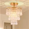 FRIXCHUR Mini Dimensioni Lampadario Di Cristallo Moderno Incasso Lampada Da Soffitto A 3 Livelli Gocce Di Pioggia Cristallo Decorazione Per Camera Da Letto Corridoio Soggiorno, Base E26, Oro