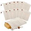 MUYAPAY 12 Pezzi Sacchetti di Sapone in Sisal Rete Schiumogena Chiusura Coulisse Spugna Esfoliante, Antiscivolo Soap Saver Bag Cotone Lino Porta Sapone Viaggio per Schiumare Doccia Massaggio