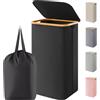 iEGrow Cesto portabiancheria sottile da 60 l, con coperchio, pieghevole con manici in bambù, cesto portabiancheria alto e sottile, con borsa interna rimovibile, per vestiti, asciugamani, grigio chiaro