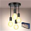 Letlit Lampadario Cucina 4 Luci - Nero, E27 Lampadari Vintage da Soffitto Moderni, Faretti LED Stile Industrial Corridoio a Sospensione, Massimo 60W Lampadario Camera da Letto per Bagno Pranzo Bar