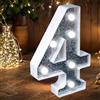 JEMESI Luce Numero LED - Numero Luminoso Argento con Glitter Perfetto come Luce Notturna o per Decorazione di Matrimonio, Festa di Compleanno, Casa (Numero 4)