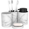 bonVIVO Marmora Set Accessori Bagno 4 Pezzi - Kit Moderno con Porta Sapone, Dispenser, Bicchiere e Porta Spazzolini - Design Elegante Effetto Marmo