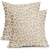 Kawani Set di 2 federe per cuscini vintage con fiori 45,7 x 45,7 cm, colore marrone chiaro e crema, motivo floreale, graziose, piccole stampe floreali, rustiche, in cotone e lino, per divano, decorazione