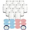 gouveo Set di 12 vasetti per conserve da 580 ml, rotondi, con coperchio a vite BlueSeal, colore blu a quadri e rosso caroroto. Barattoli vuoti con diametro di 82 mm