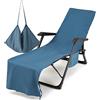 Morbuy Telo de Mare Microfibra, Fodera per Sedia da Spiaggia con Tasche Laterali, Tinta unita Asciugamano per Lettino Spiaggia Fodera per Chaise Longue per Giardino, Spiaggia (blu scuro 1)