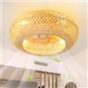 XIN'S Ventilatore Da Soffitto Muto Con Lampada E Telecomando 50cm Retro Fan Soffitto Lampada Vintage Bamboo Intrecciato Rattan Fan Luce Per Camera Da Letto Soggiorno Cucina E27 (lampadina Non Inclusa)
