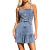 Generisch Abito da donna in jeans, mini abito bodycon, gonna a matita, abito da festa, con volant, orlo in jeans, senza maniche, abito estivo, abito da cocktail, abito in denim elasticizzato, Blu, M
