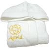 AmiAmarena Accappatoio personalizzabile con segno zodiacale e nome ricamate. Accappatoio con cappuccio in spugna di cotone morbido e assorbente. Unisex (L, Bianco)
