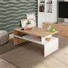 Dmora - Tavolino da salotto Vail, Tavolino soggiorno, Tavolino da caffè, Tavolo basso, 100x50h43 cm, Rovere Nodi e Bianco lucido