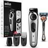 Braun Regolabarba BT5265 per viso e capelli, nero/argento con quadrante di precisione e rasoio Gillette Fusion5 ProGlide, nero/argento