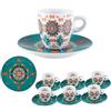 DRW Set 6 tazze con piatto in porcellana decorate con piastrelle verdi Tazza: 5,5 x 5,5 x 6 cm