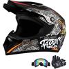 Senhill Casco da Motocross per Adulti Giovani Unisex, Casco da Integrale Moto con Guanti Occhiali per ATV Offroad Casco Dirt Bike