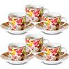 ARCA, Set 6 Tazzine da Caffè Spring con Piattino, in Porcellana Bianca Decorata, Adatto a Lavastoviglie e Microonde, Capacità 90 ml, 11x6 cm