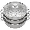 unkonwcy Set di pentole a vapore in acciaio inox + coperchio in vetro con vapore, verdure e patate, fornelli a induzione, grande pentola per zuppa Cooking Pot gastronomia, 3 piani