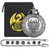 Keller & Weber Set di Dadi Mini DND, Steampunk Testa di Drago Custodia per Orologio da Tasca, 7 Pezzi in Metallo Poliedrico Dadi D&D, Sacchetto Regalo DND con Logo Drago, Accessori per Giochi di Ruolo, Argento Scuro
