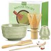 HengLiSam Matcha Kit 6 Pezzi, Set da tè Matcha con Frusta Matcha, Ciotola Matcha con Beccuccio, Porta Frusta Matcha, Porta Cucchiaio e 2 Cucchiai - Verde Classico