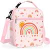 Clastyle Borsa Termica Porta Pranzo Bambini Scuola Rosa Grande Arcobaleno, Borsa Frigo Piccola Ragazze Sole Cuore Portatile con Tracolla Portabottiglie