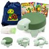 CHM Productos Vasino Bambini Portatile 4 in 1 Pieghevole - Riduttore WC per Bambini, WC Portatile da Viaggio, Sgabello e Rialzo, Design Tartaruga, con 20 Sacchetti e Zaino