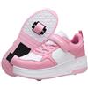 ENEN Scarpe con Ruote per Ragazzi e Ragazze, Scarpe da Ginnastica All'aperto con Ruote, Scarpe con Ruote per Bambini 2 in 1 Roller Scarpe da Ginnastica con 2 Ruote, rosa/bianco, 38 EU