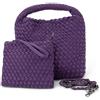 NOVELTY Borsa Donna Piccola Intrecciata Viola con Manico e Tracolla a Catena, Bustina con Cerniera e Laccetto da Polso Inclusa - Elegante e Versatile