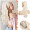 BARSDAR Biondo Platino Coda Cavallo Extensions con Coulisse, 50cm Ondulati Pettine Clip in Coda di Cavallo Capelli Extension per Donne Naturale Ricci Sintetici Posticci Finta Capell Ponytail Extension