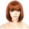 PORSMEER, Parrucca corta a caschetto liscia, per donne e ragazze, capelli sintetici con frangia, per Cosplay e feste in costume, resistente al calore, colore rame