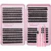 SIISTAS Kit ciglia finte singole con curvatura a D, 546 pezzi, ciuffetti naturali effetto wispy, con colla, sigillante e pinzette, perfette per principianti ed extension fai da te (50, 60, 80 e 100D)